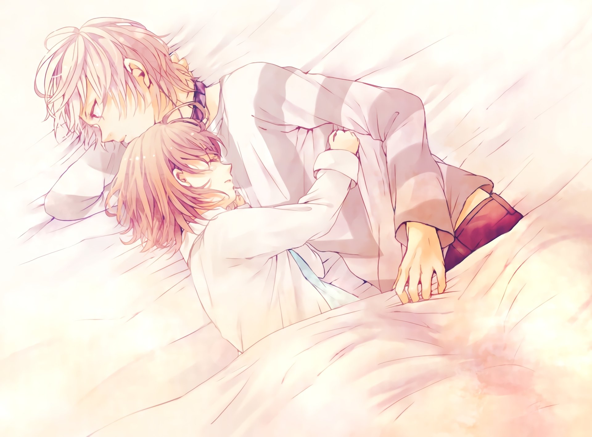 HD PC desktop wallpaper featuring Accelerator and Last Order from the anime A Certain Magical Index in a gentle, peaceful embrace.