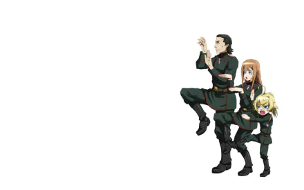 4K Ultra HD anime wallpaper featuring Viktoriya Ivanovna Serebryakov and Tanya Degurechaff from The Saga of Tanya the Evil in their military uniforms on a white background.