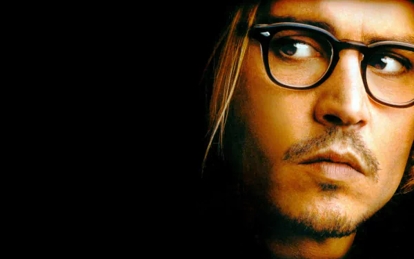 Close-up of a bespectacled man in an intense still from the movie Secret Window, presented as an HD PC desktop wallpaper and background.
