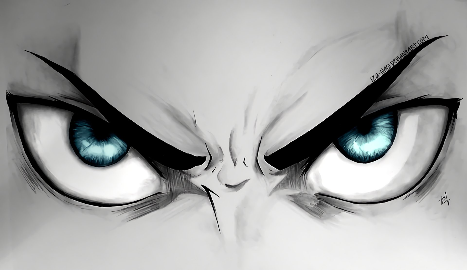 Close-up of Eren Yeager’s intense blue eyes from Attack on Titan, rendered in high-definition anime style for a striking PC desktop wallpaper background.