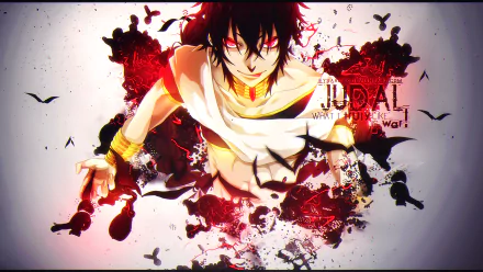 HD PC desktop wallpaper featuring Judar from the anime Magi: The Labyrinth of Magic, showcasing his dark powers with a bold, dynamic design and vibrant colors.