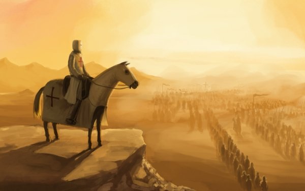 Fantasy Knight Warrior Crusade Horse Army Desert Landscape HD Wallpaper | Background Image