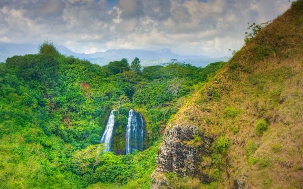 Earth Waterfall Waterfalls Forest Green Mountain Hawaii Kauai Opaeka'a Falls HD Wallpaper | Background Image