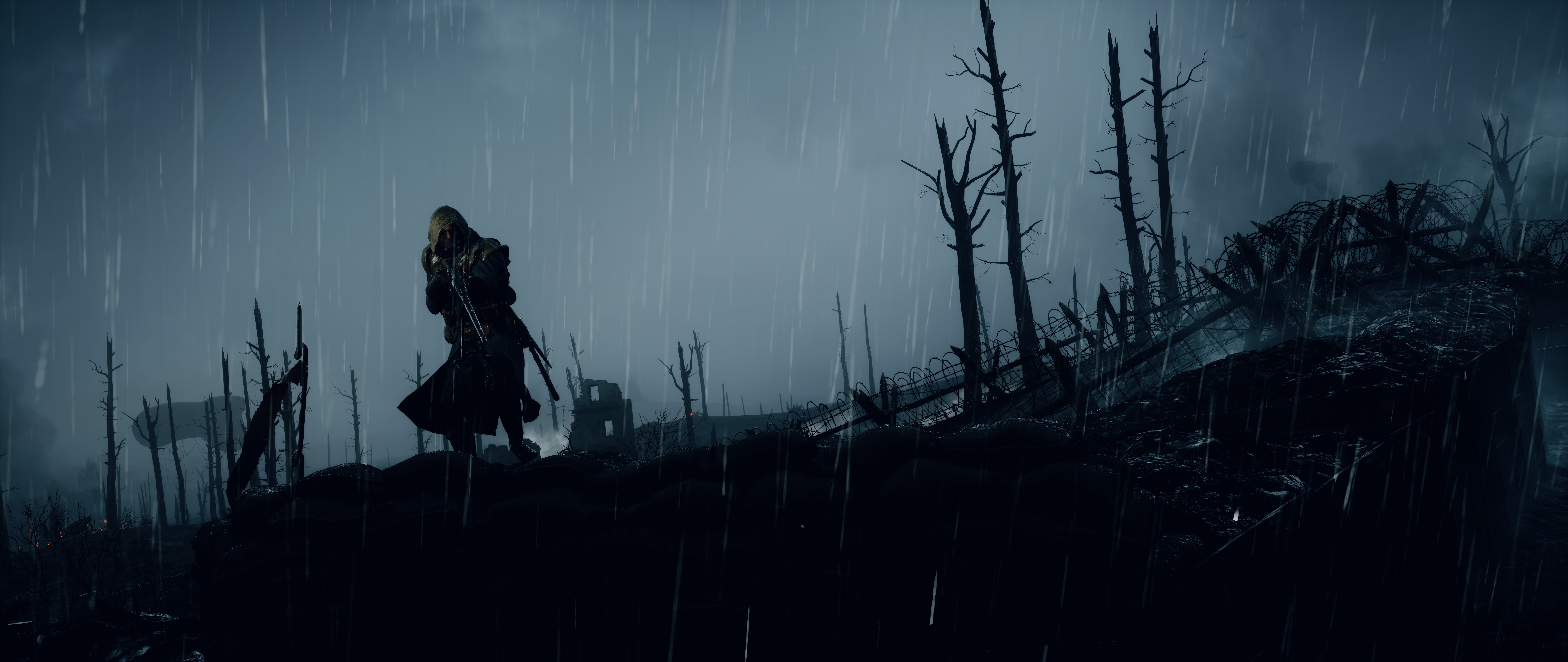 Download Immersive Experience in Rainy Battlefield Live Gaming Wallpaper