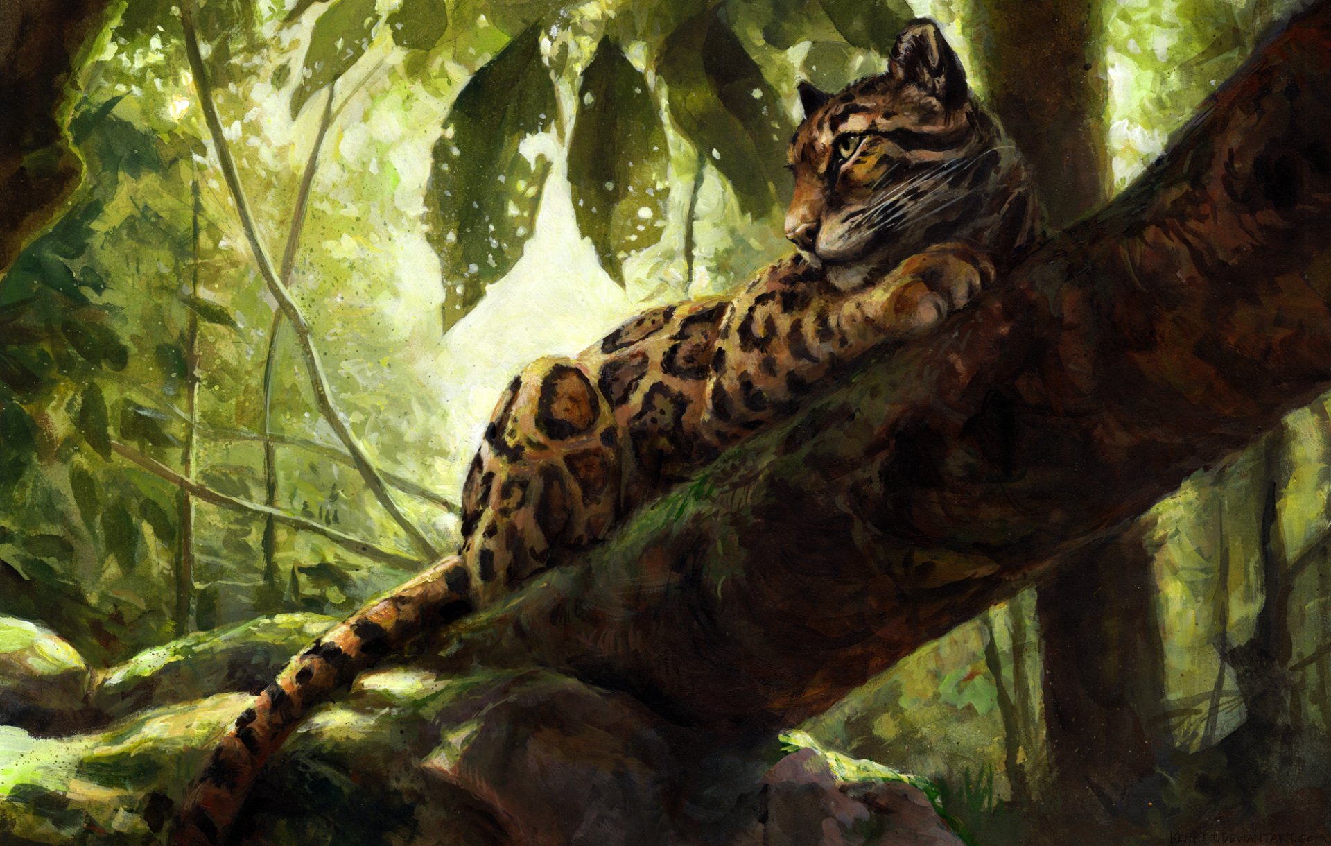 Download Jungle Painting Animal Clouded Leopard HD Wallpaper by Tess Garman