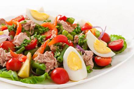 tuna lettuce tomato egg food salad HD Desktop Wallpaper | Background Image