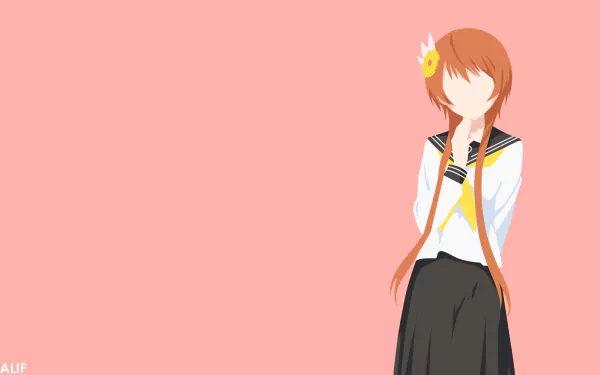 Minimalist 4K Ultra HD desktop wallpaper featuring Marika Tachibana from the anime Nisekoi against a soft pink background.