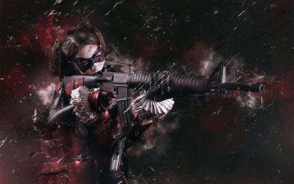 Women Cosplay Harley Quinn DC Comics Assault Rifle HD Wallpaper | Background Image