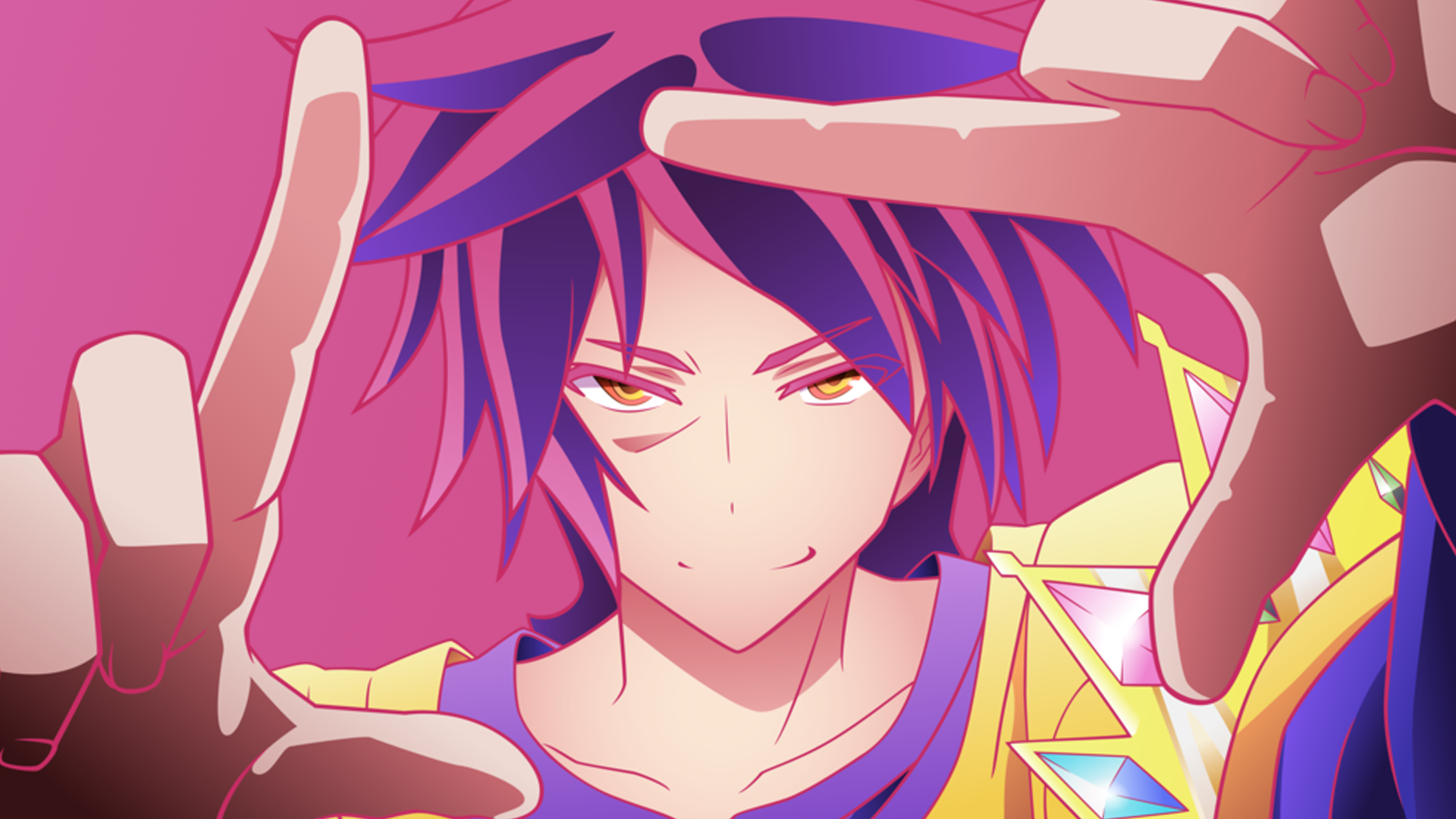 HD anime wallpaper featuring Sora from No Game No Life with vibrant colors and intense expression, capturing the character's confident and strategic nature.
