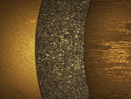 HD desktop wallpaper featuring an abstract golden texture with three sections: smooth gold on the left, rough textured center, and cracked gold surface on the right.