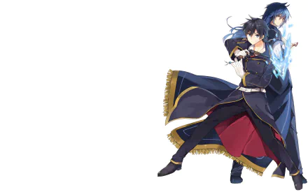 HD anime desktop wallpaper featuring Albert Frazer and Glenn Radars from Rokudenashi Majutsu Koushi to Akashic Records in dynamic poses with magical effects.