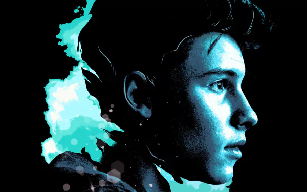 HD desktop wallpaper featuring a stylized artistic profile of a person against a dark backdrop with aqua accents.