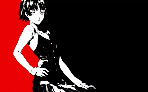 HD desktop wallpaper featuring Makoto Niijima from the video game Persona 5. The black and white character stands out against a striking red and black background.