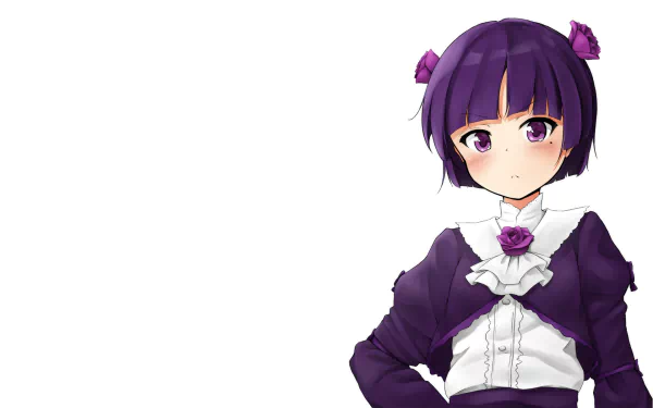 HD PC desktop wallpaper featuring Senju Muramasa from EroManga-Sensei, showcasing her purple hair and detailed outfit against a clean white background.