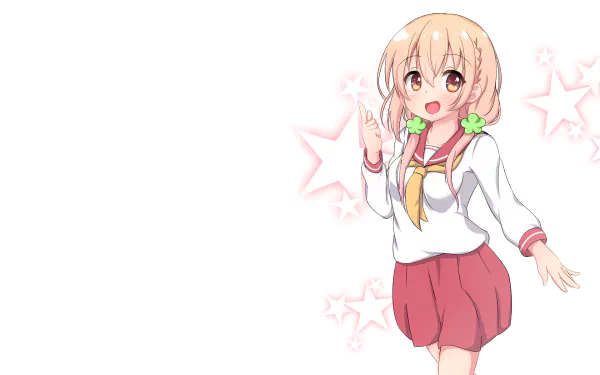 HD desktop wallpaper featuring Hinako Sakuragi from the anime Hinako Note. Hinako is smiling, wearing her school uniform, and posing against a white background with pink star motifs.