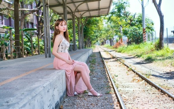 Women Asian Model Dress Brunette Railroad Feet HD Wallpaper | Background Image