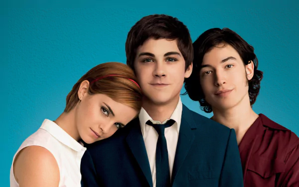 HD desktop wallpaper featuring Logan Lerman, Ezra Miller, and Emma Watson from the movie The Perks of Being a Wallflower.