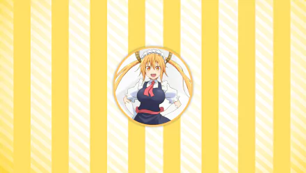 HD desktop wallpaper and background featuring Tohru from the anime Miss Kobayashi's Dragon Maid set against a yellow striped pattern.