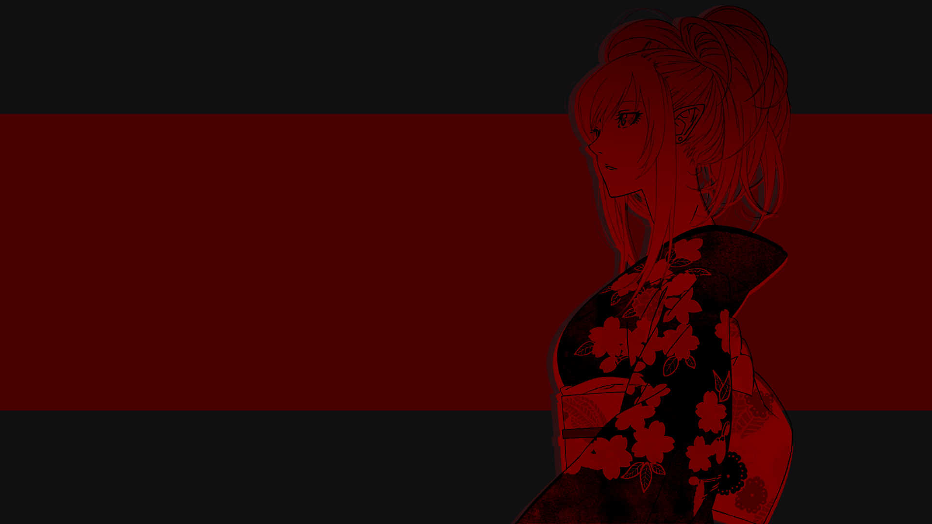 HD anime desktop wallpaper featuring Kiss-shot Acerola-orion Heart-under-blade (Shinobu Oshino) from the Monogatari series in a dark, red-toned artistic style.