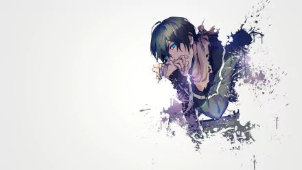 HD wallpaper featuring Yato from the anime Noragami, depicted with vibrant colors and artistic splatters in the background.