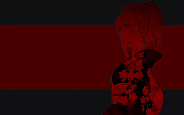 HD anime desktop wallpaper featuring Kiss-shot Acerola-orion Heart-under-blade (Shinobu Oshino) from the Monogatari series in a dark, red-toned artistic style.