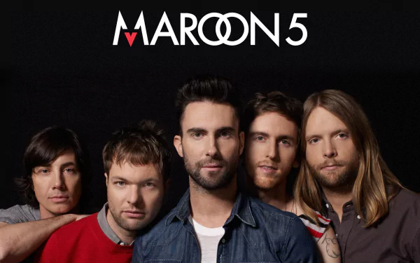 HD desktop wallpaper of Maroon 5, featuring the band members with the Maroon 5 logo above them on a dark background.
