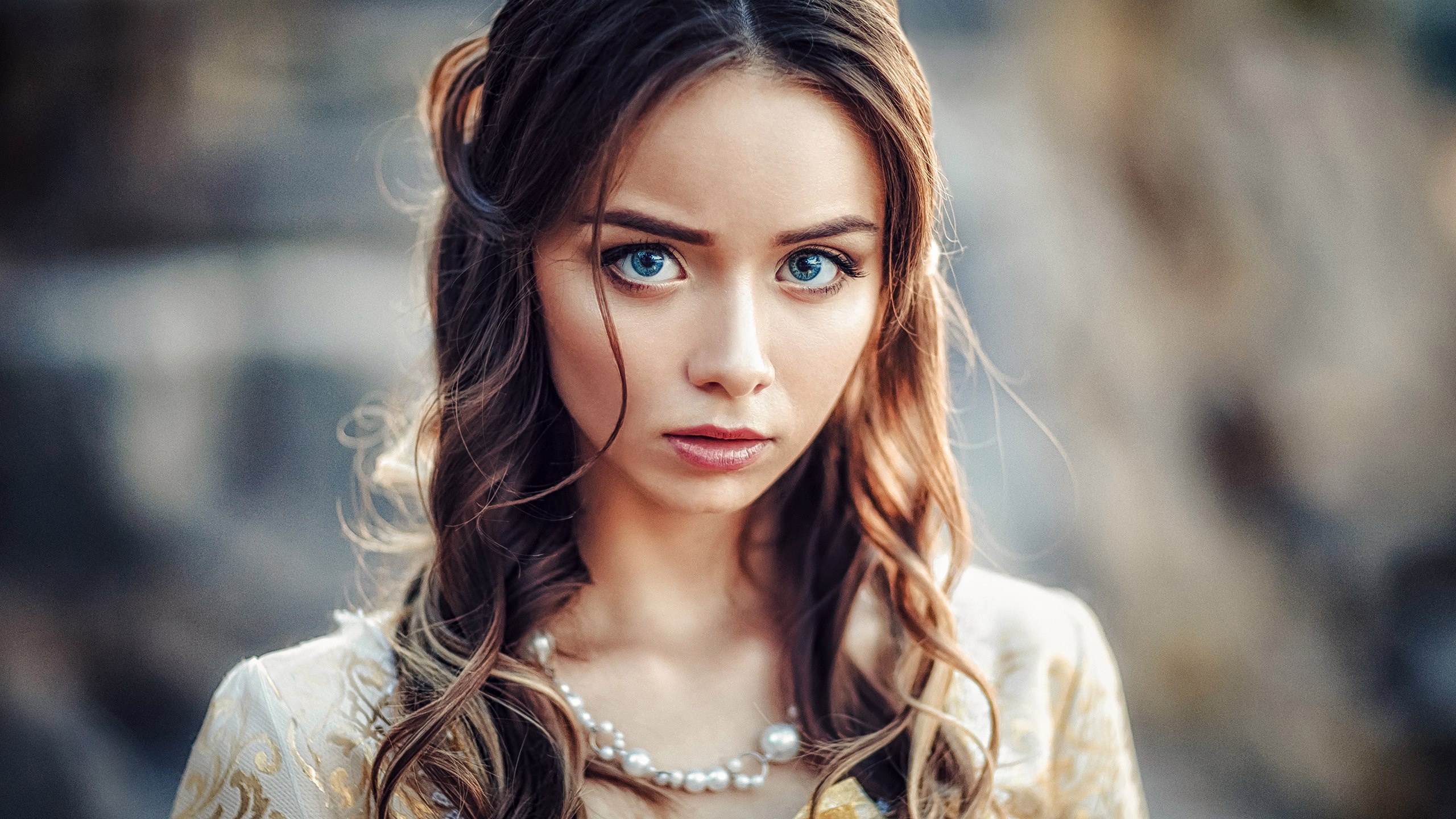 Download Necklace Blue Eyes Brunette Model Woman Face HD Wallpaper by Stan  Alien