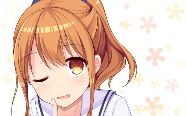 HD PC desktop wallpaper featuring Megumi Jinno from the anime EroManga-Sensei, showcasing her winking expression with a soft floral background.