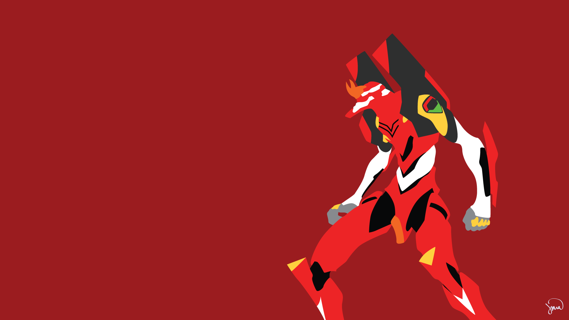 HD PC desktop wallpaper featuring Evangelion Unit-02 from the anime Evangelion: 1.0 You Are (Not) Alone in a minimalist red design.