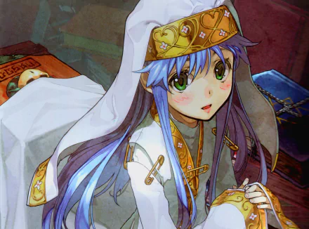 Anime-style illustration of Index Librorum Prohibitorum from A Certain Magical Index, featuring vivid 4K Ultra HD detail and vibrant colors in a cozy indoor setting.
