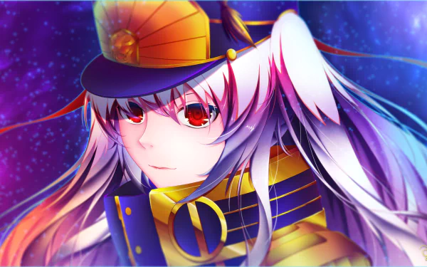 A vibrant 4K Ultra HD wallpaper featuring Gunpuku no Himegimi from Re:Creators, showcasing a character with striking red eyes and an elaborate military-inspired outfit.