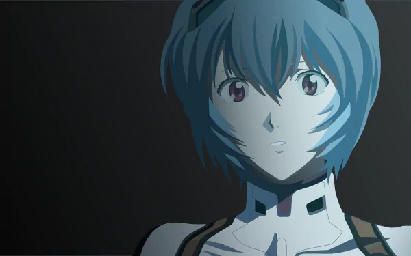 HD desktop wallpaper featuring Rei Ayanami from the anime Evangelion: 1.0 You Are (Not) Alone, with a dark background and close-up focus on her face.