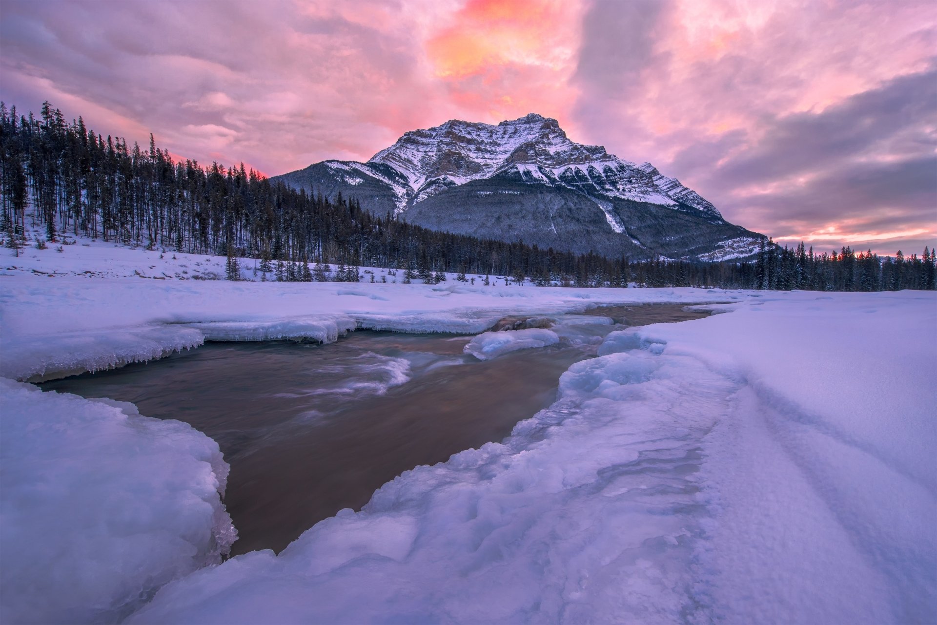 Download Mountain River Snow Nature Winter HD Wallpaper