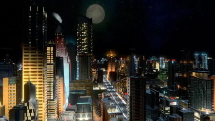 night moon skyscraper city video game Cities: Skylines HD Desktop Wallpaper | Background Image