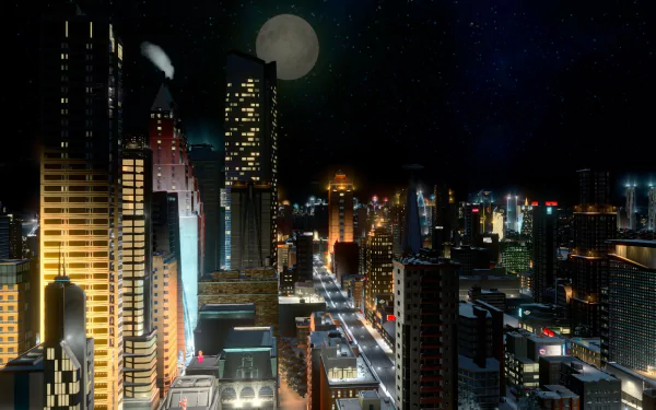 night moon skyscraper city video game Cities: Skylines HD Desktop Wallpaper | Background Image