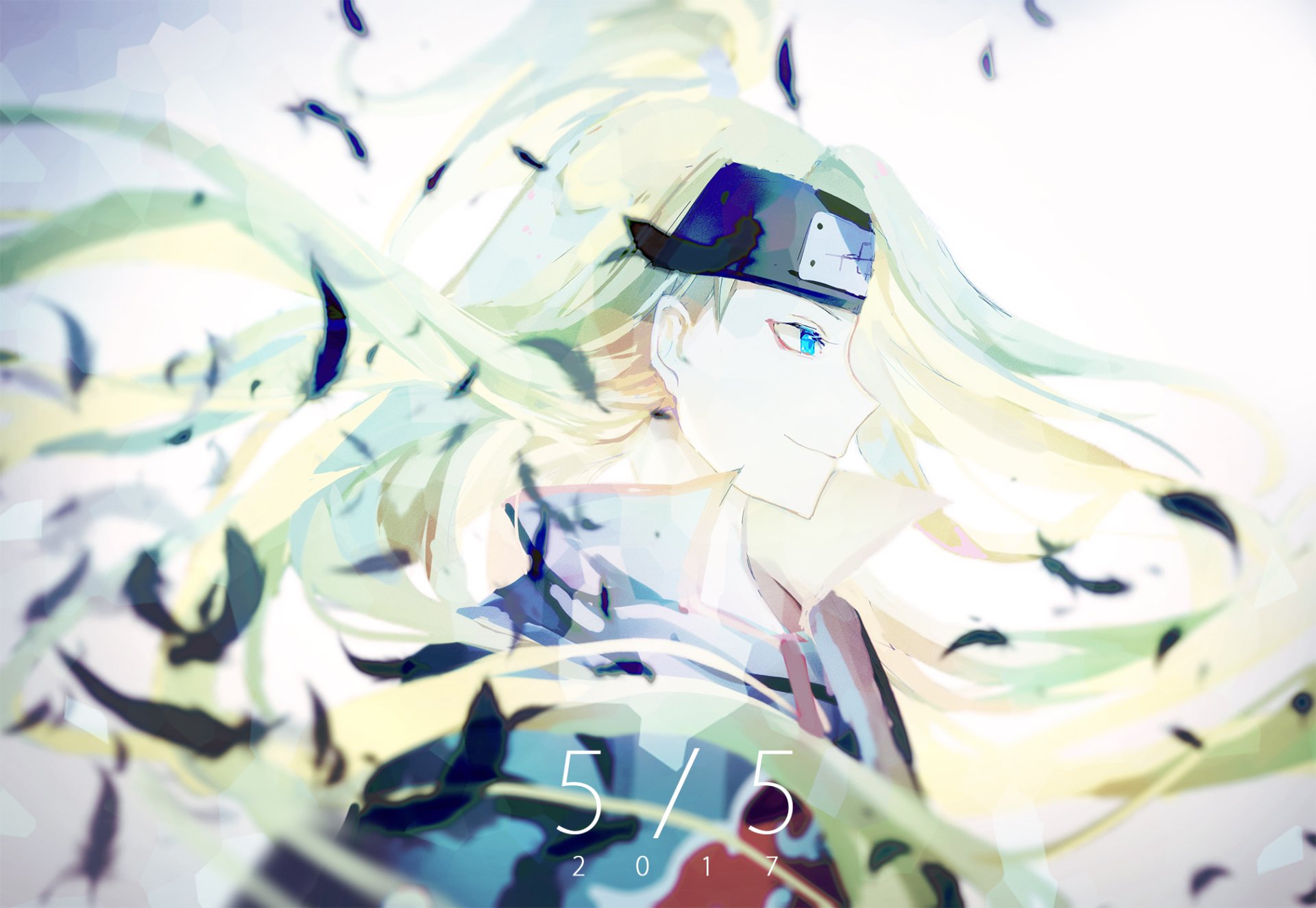 HD anime desktop wallpaper featuring Deidara from Naruto, showcasing his profile with flowing blonde hair and dynamic artistic energy effects.