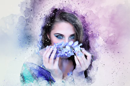  Beautiful Woman with Flower Watercolor Art