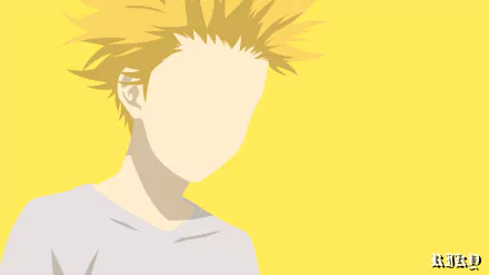 HD anime desktop wallpaper featuring a faceless illustration of Takeshi Aiza from Your Lie in April against a bright yellow background.