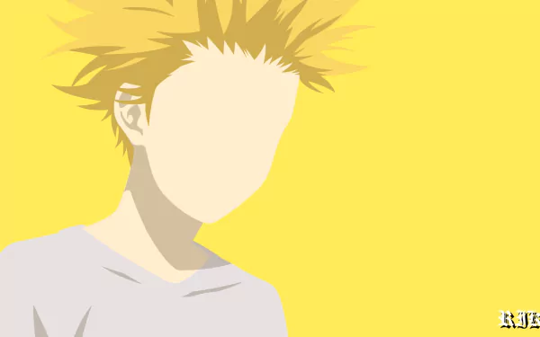 HD anime desktop wallpaper featuring a faceless illustration of Takeshi Aiza from Your Lie in April against a bright yellow background.