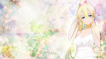 HD wallpaper of Leafa (Suguha Kirigaya) from the anime Sword Art Online, featuring a soft, pastel-colored background with Leafa dressed in a white outfit, her long blonde hair and delicate features highlighted.