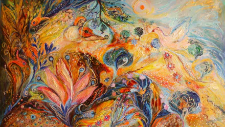 sun fish flower tree colorful artistic painting HD Desktop Wallpaper | Background Image