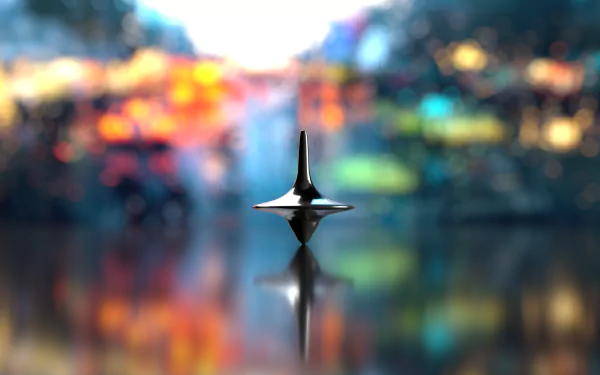 A visually stunning HD wallpaper featuring a spinning top reflection, inspired by the movie Inception, set against a vibrant, blurred background.