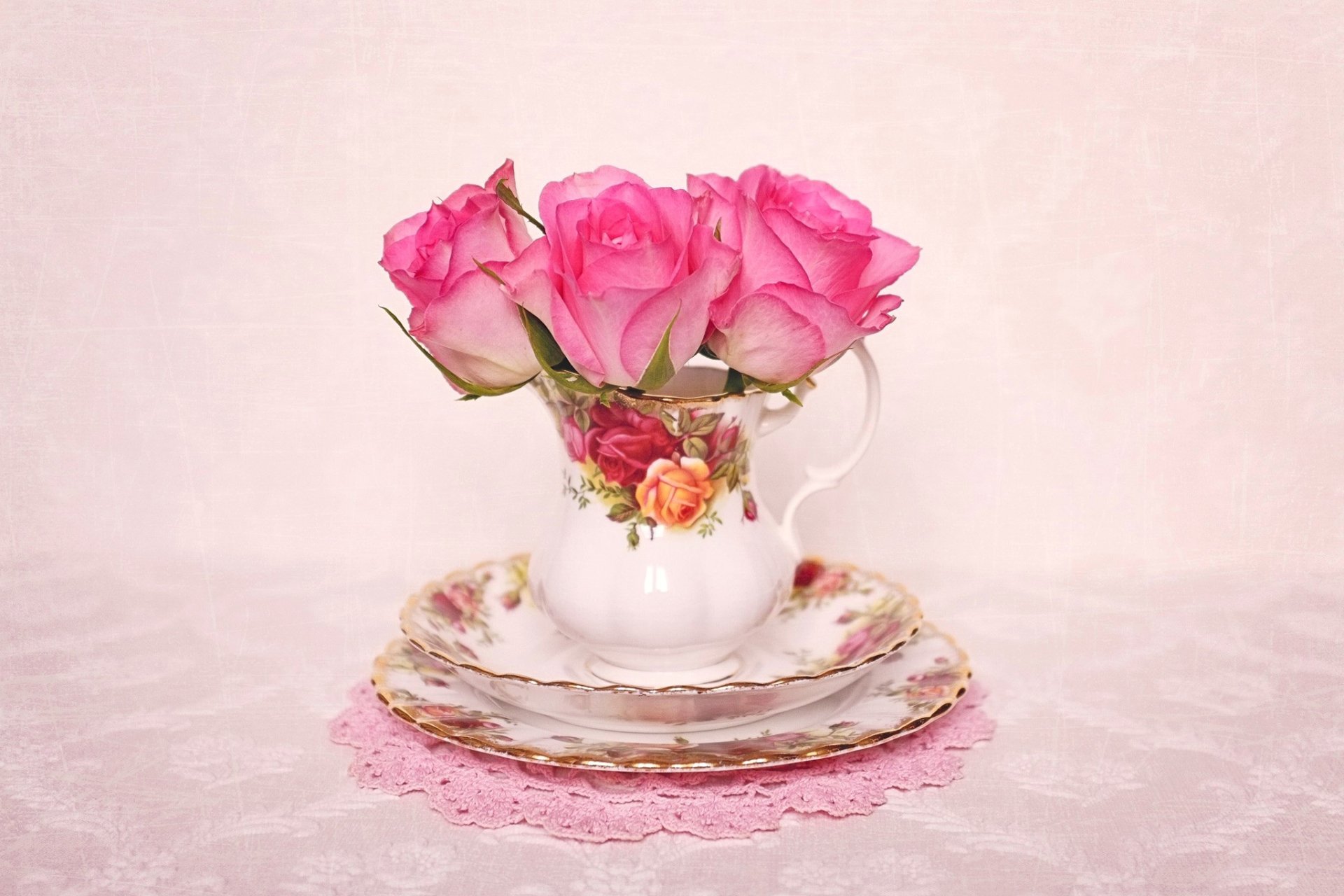 Download Pink Flower Saucer Cup Rose Photography Still Life HD Wallpaper