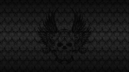Dark textured pattern featuring intertwined skulls with wings, rendered in 4K Ultra HD for a striking PC desktop wallpaper and background.