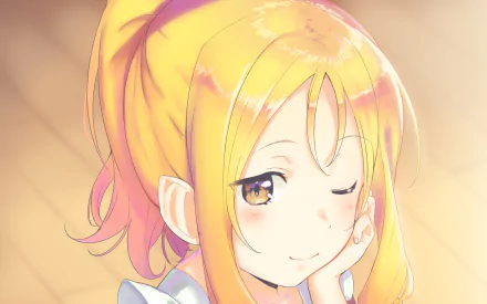 HD anime wallpaper featuring Elf Yamada from EroManga-Sensei with her blonde hair and a playful wink.