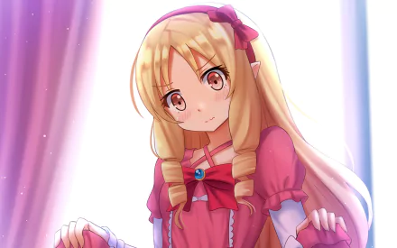 HD anime desktop wallpaper featuring Elf Yamada from EroManga-Sensei, showcasing her blonde hair, red eyes, and pink outfit with a charming expression.