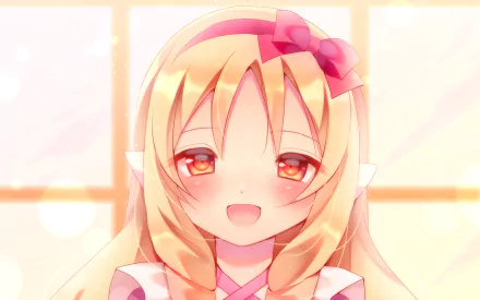 HD anime desktop wallpaper featuring Elf Yamada from EroManga-Sensei, showcasing her with blonde hair, red eyes, and a cheerful expression.