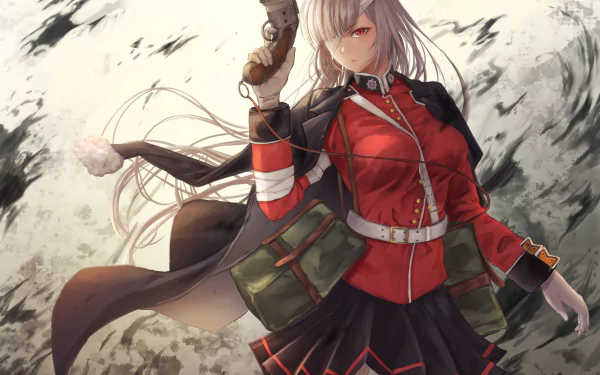 HD PC desktop wallpaper featuring anime-style Florence Nightingale from Fate/Grand Order, dressed in a red military uniform with a determined expression.