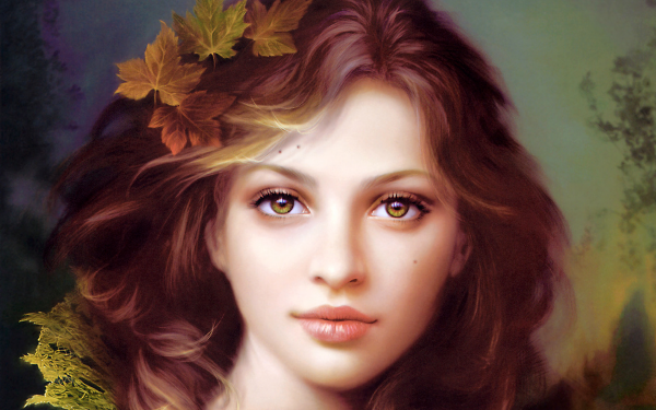 Fantasy Women Face Leaf HD Wallpaper | Background Image