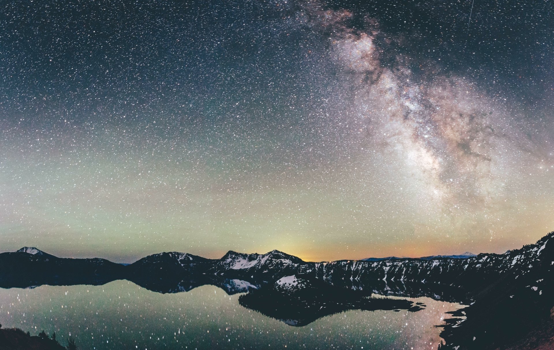 Download Sky Nature Night Reflection Lake Oregon Crater Lake Sci Fi Milky Way 4k Ultra HD Wallpaper